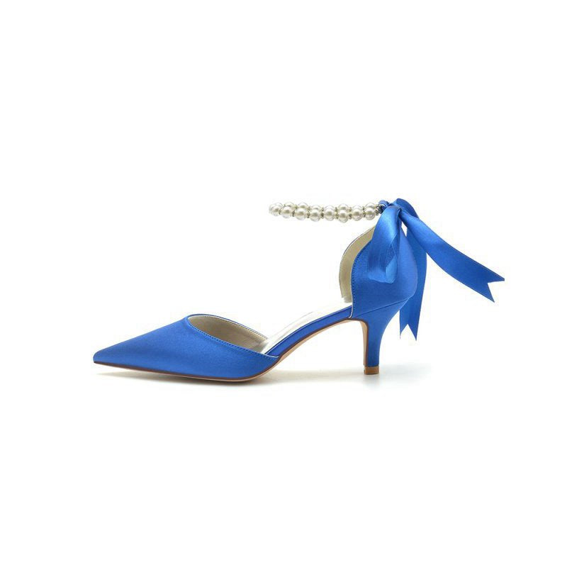 Pointed Toe Ribbons Faux Pearl Pumps