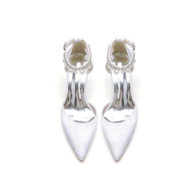 Pointed Toe Pearl Strap Kitten Heels