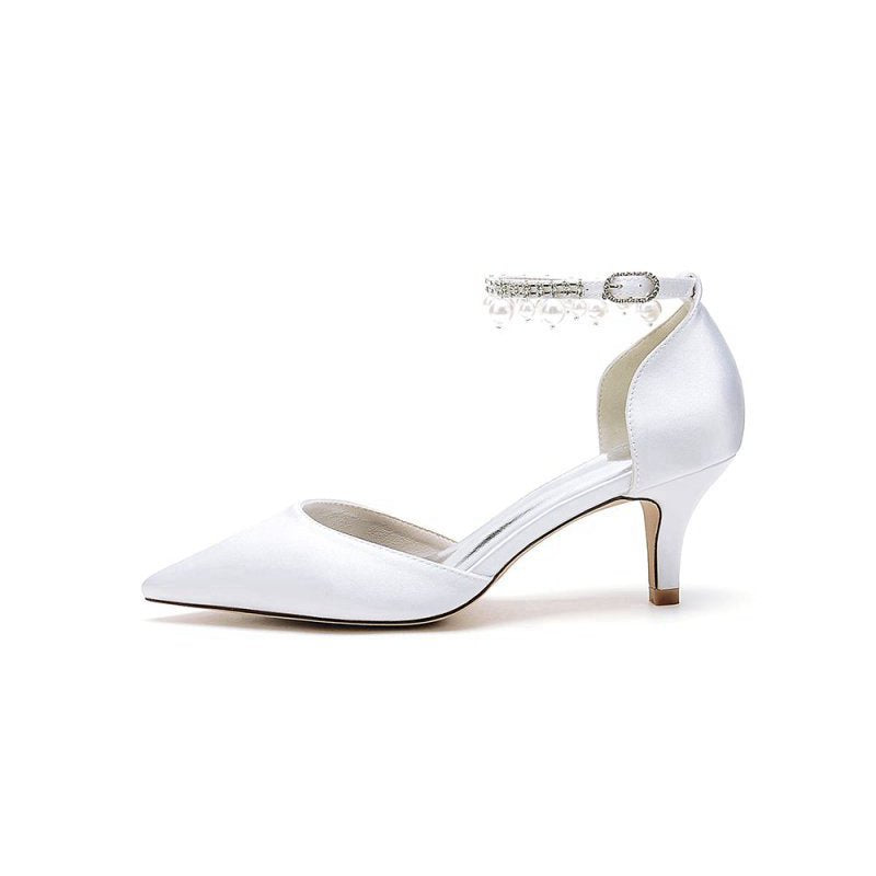 Pointed Toe Pearl Strap Kitten Heels
