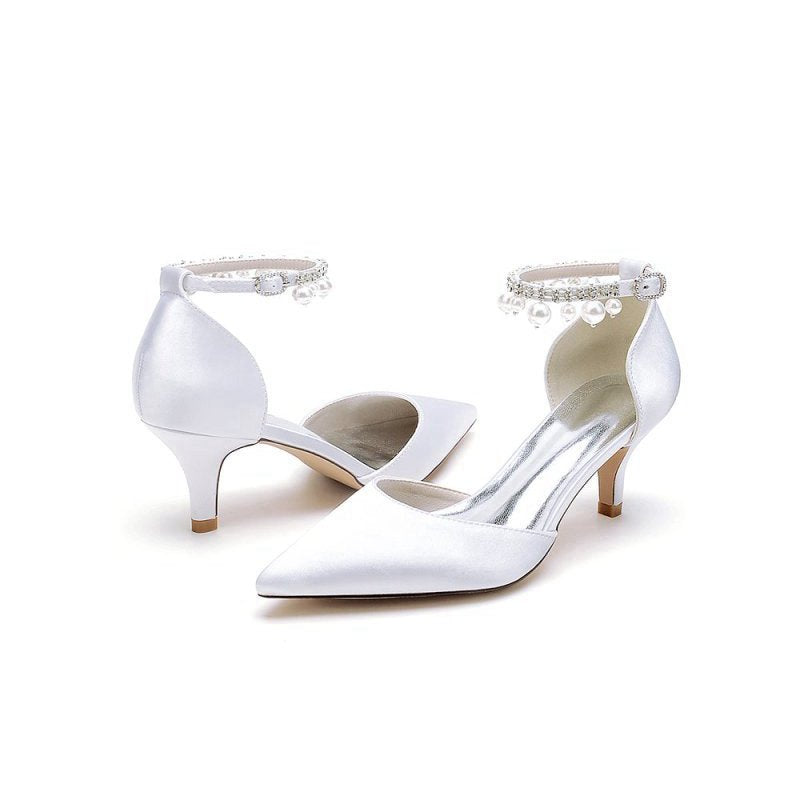 Pointed Toe Pearl Strap Kitten Heels