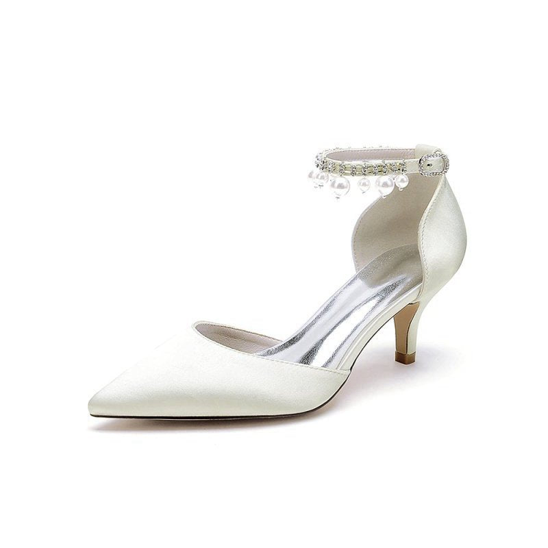 Pointed Toe Pearl Strap Kitten Heels