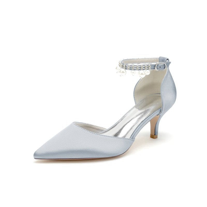 Pointed Toe Pearl Strap Kitten Heels