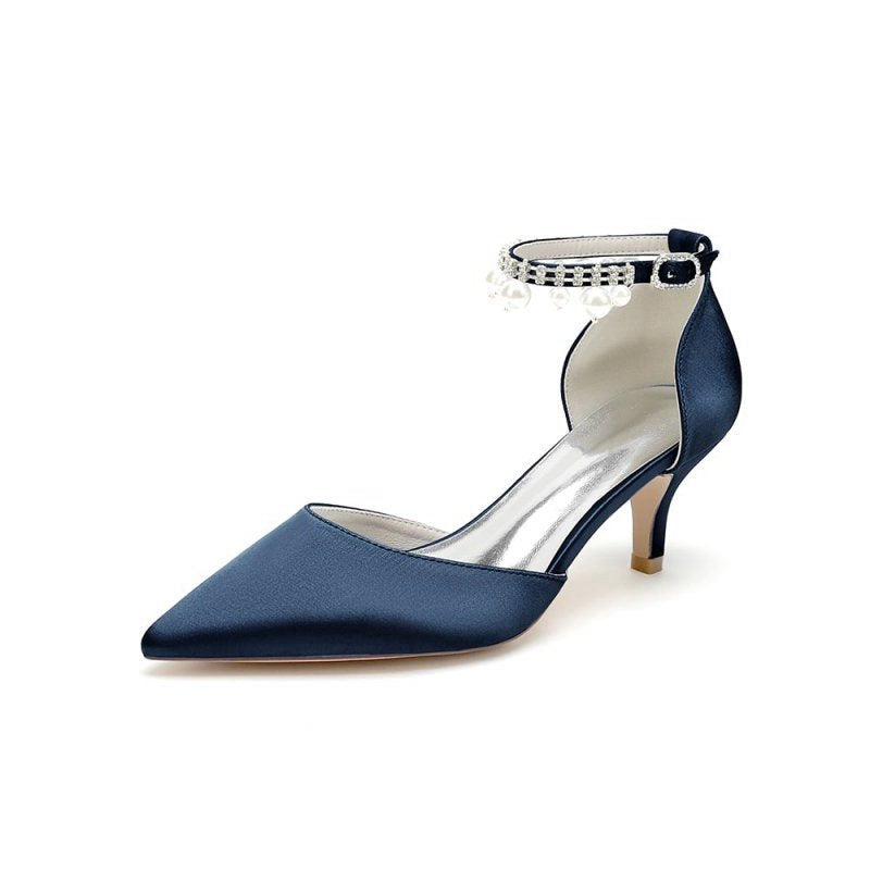Pointed Toe Pearl Strap Kitten Heels