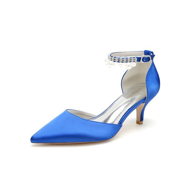 Pointed Toe Pearl Strap Kitten Heels
