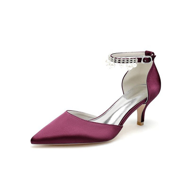Pointed Toe Pearl Strap Kitten Heels