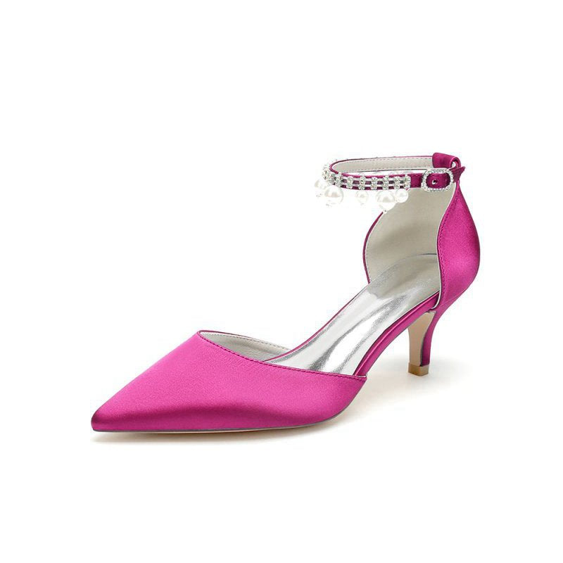 Pointed Toe Pearl Strap Kitten Heels