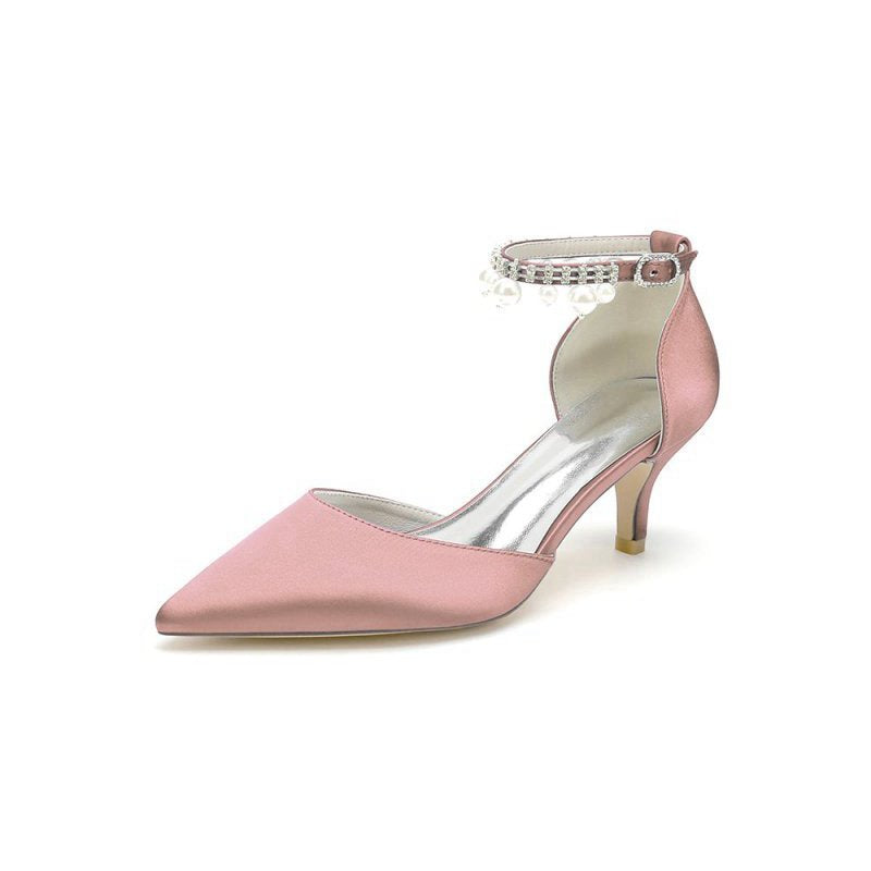 Pointed Toe Pearl Strap Kitten Heels
