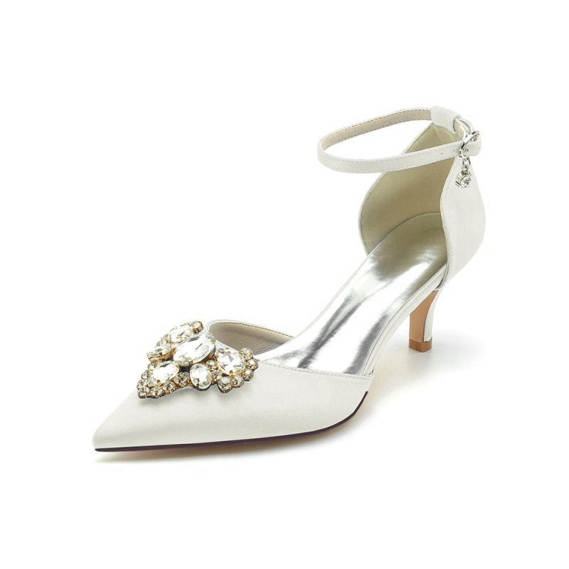 Rhinestone Pointed Toe Kitten Heels With Rhinestone