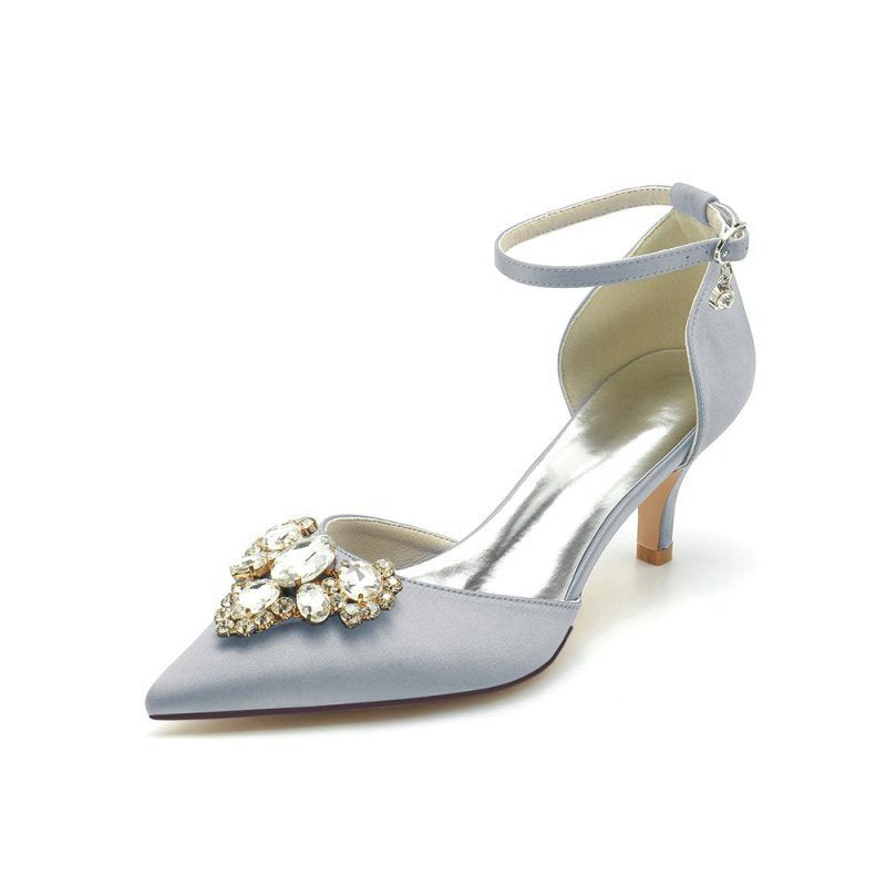 Rhinestone Pointed Toe Kitten Heels With Rhinestone