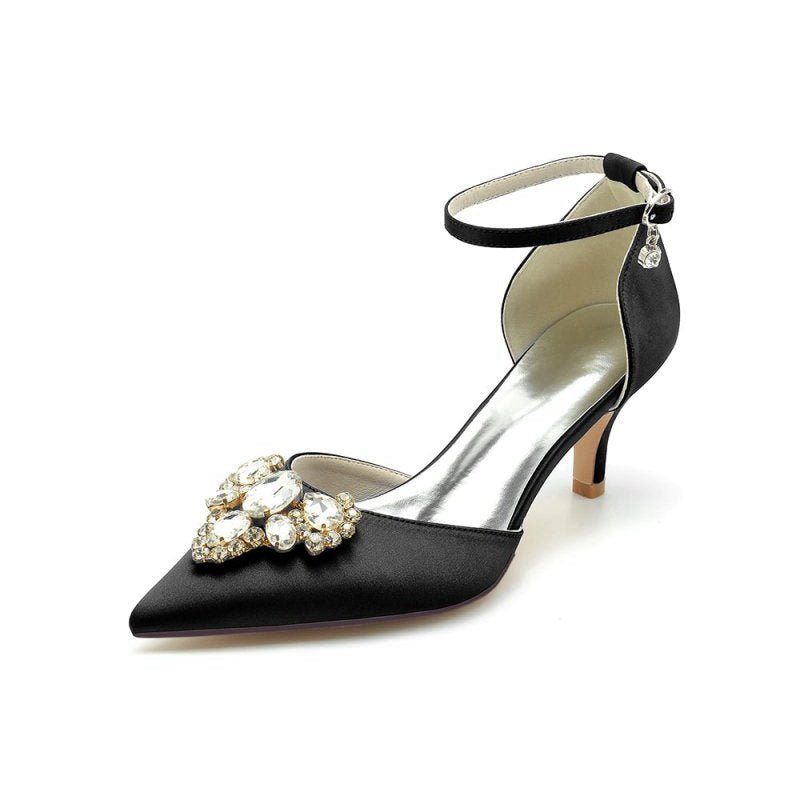 Rhinestone Pointed Toe Kitten Heels With Rhinestone