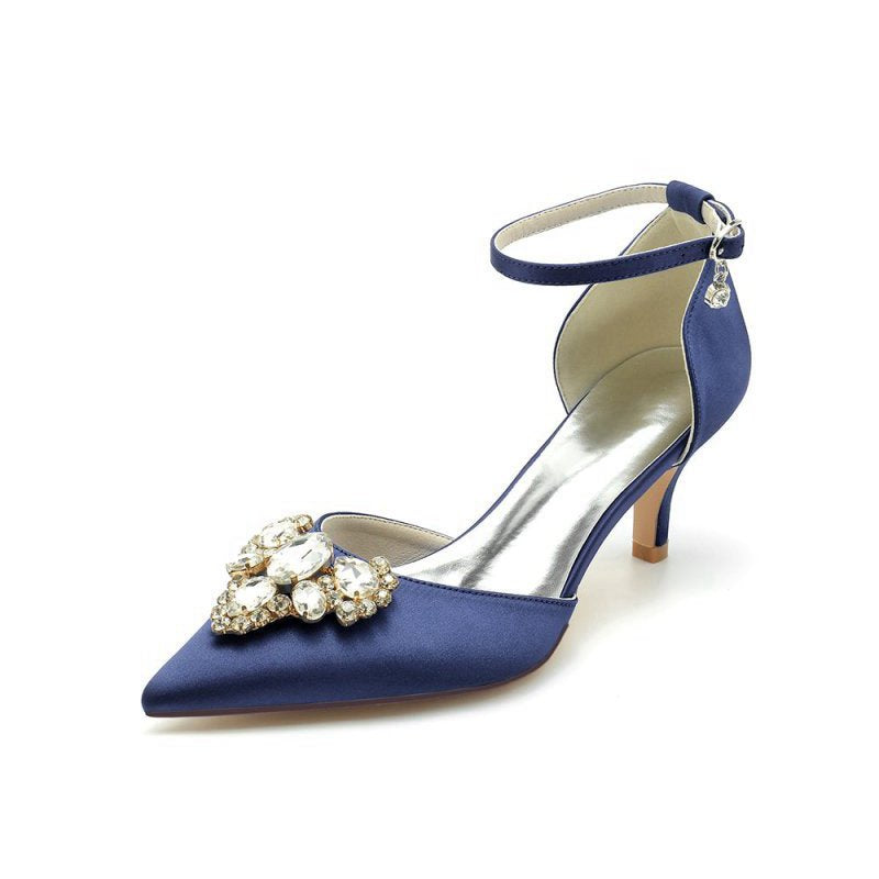Rhinestone Pointed Toe Kitten Heels With Rhinestone