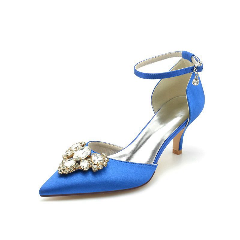 Rhinestone Pointed Toe Kitten Heels With Rhinestone