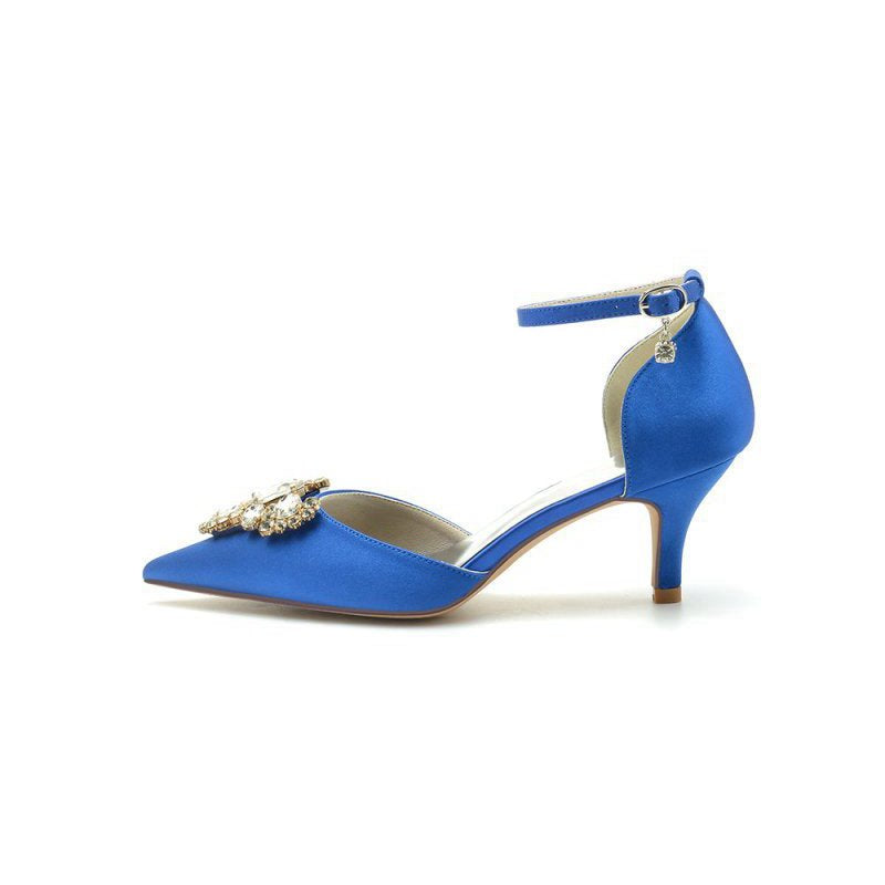 Rhinestone Pointed Toe Kitten Heels With Rhinestone