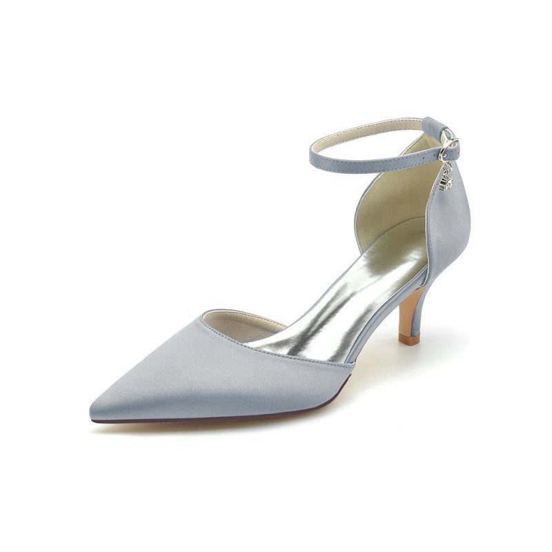 Simple Pointed Toe Satin Kitten Heels
