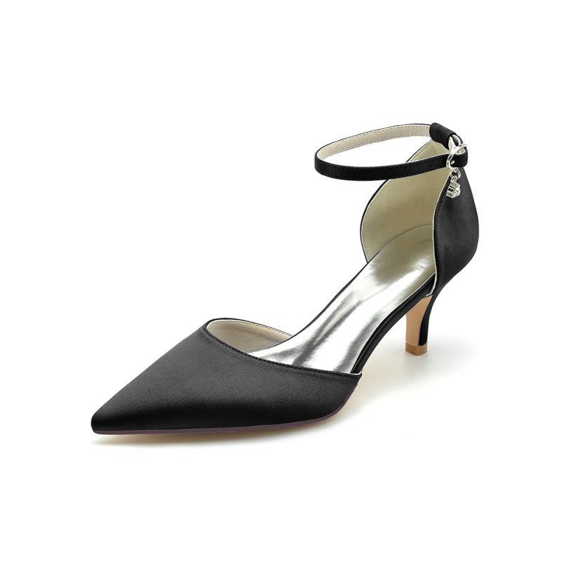 Simple Pointed Toe Satin Kitten Heels