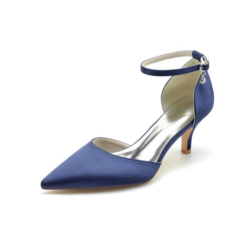 Simple Pointed Toe Satin Kitten Heels