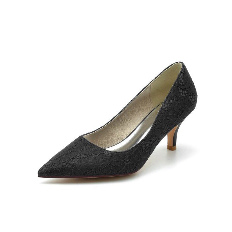 Lace Pointed Toe Kitten Heels