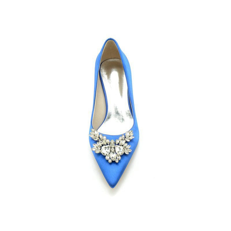 Rhinestone Pointed Toe Satin Kitten Heels