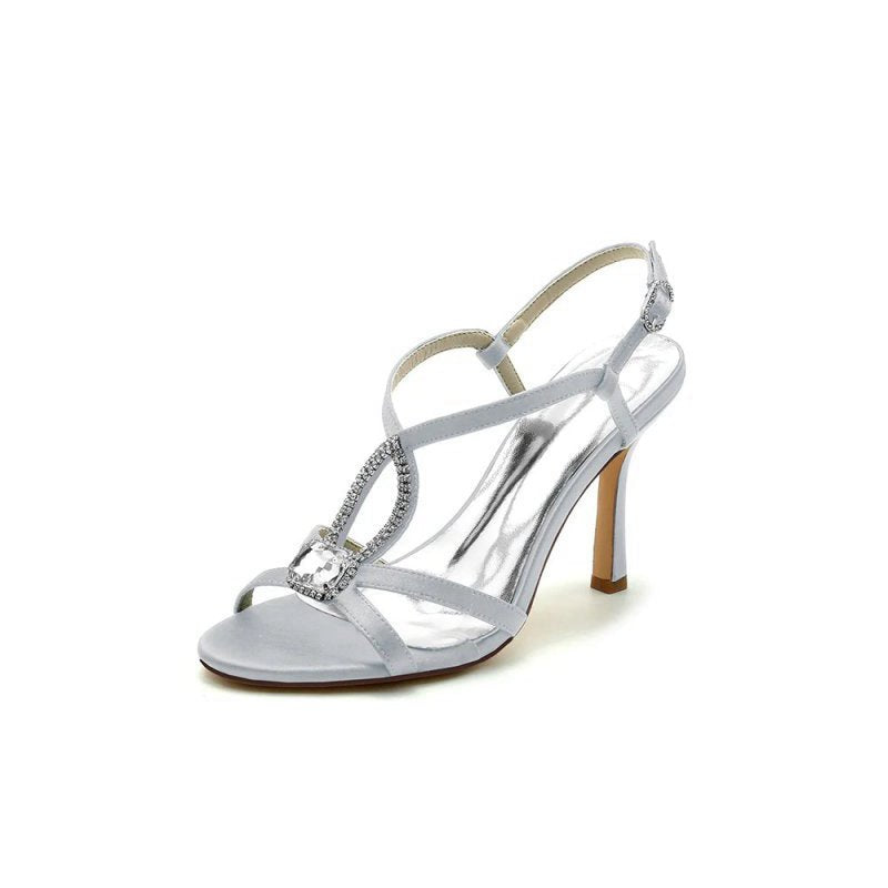 Rhinestone Satin Open Toe High Heels