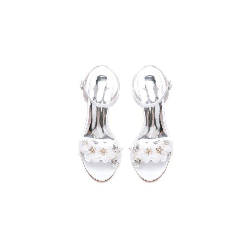 Open Toe Floral Beading Stiletto Heels