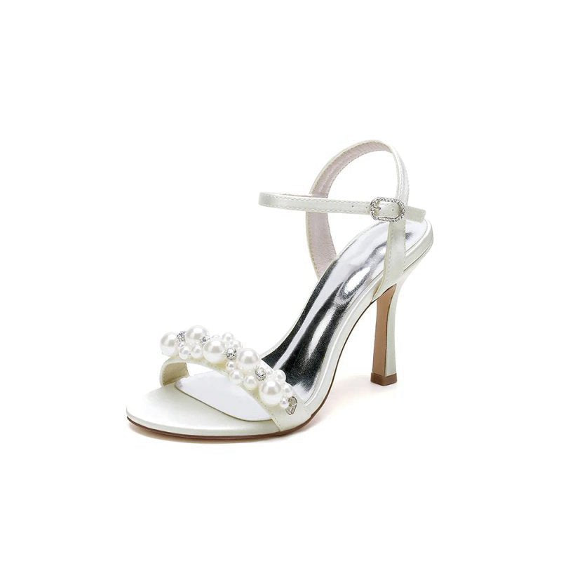 Open Toe Pearl Stiletto Heels
