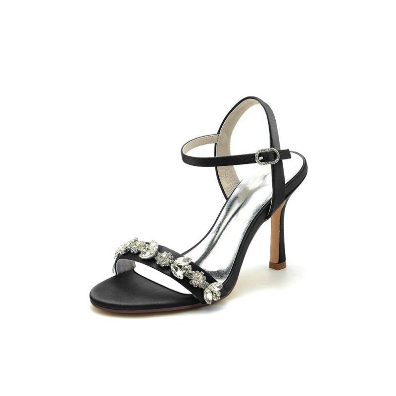 Open Toe Stiletto Heels With Rhinestone