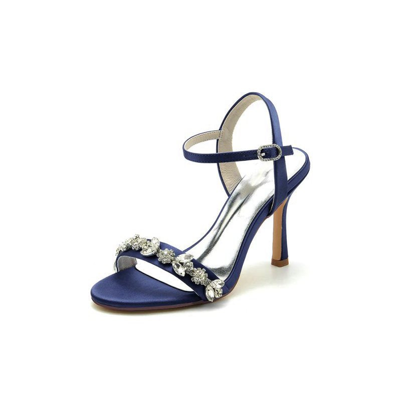 Open Toe Stiletto Heels With Rhinestone