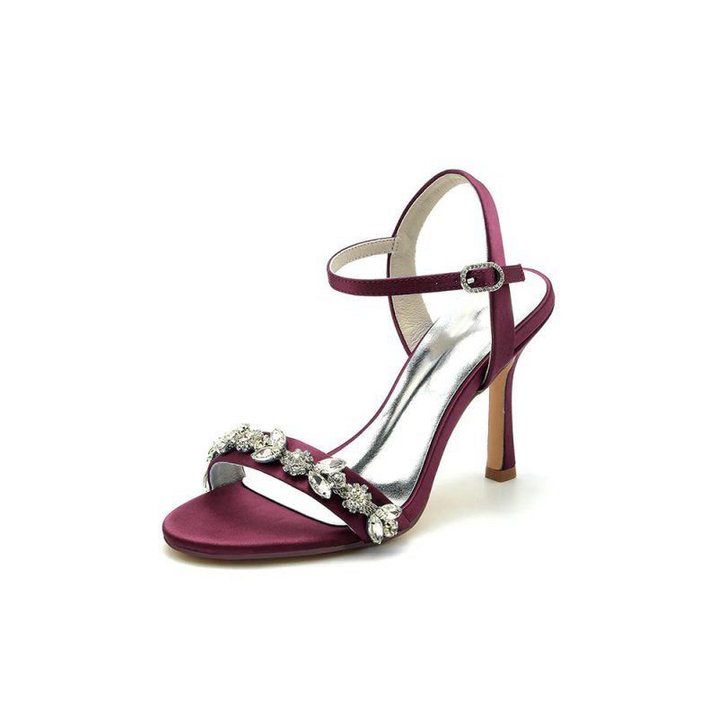 Open Toe Stiletto Heels With Rhinestone