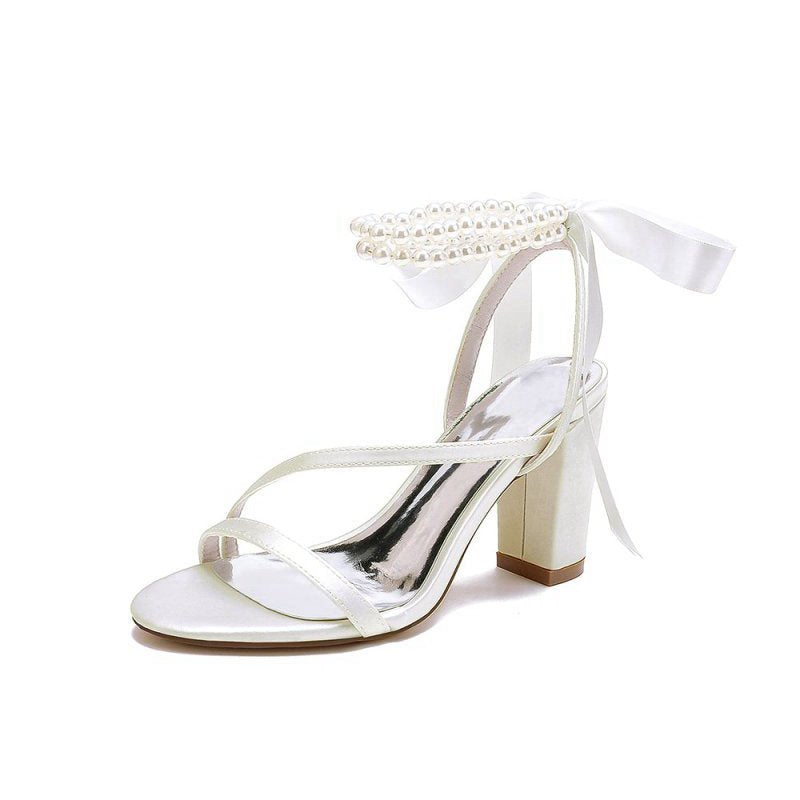 Pearl Open Toe Ankle Strap High Heels