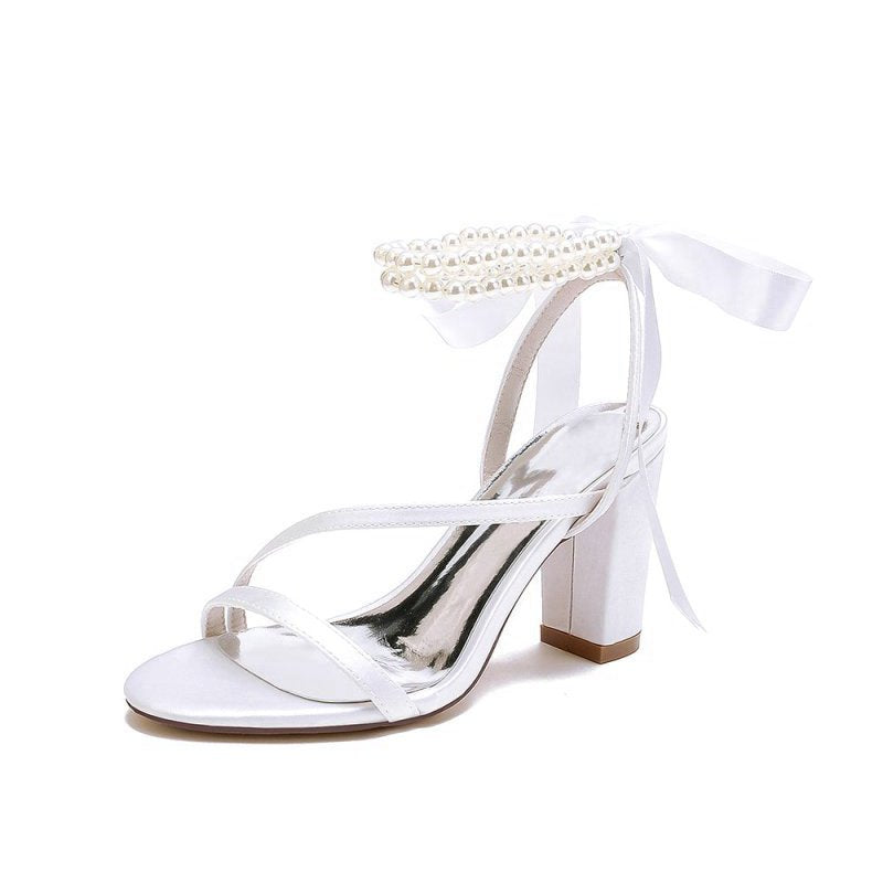 Pearl Open Toe Ankle Strap High Heels
