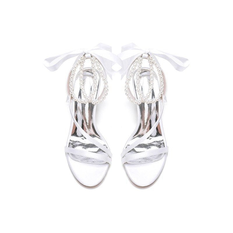 Pearl Open Toe Ankle Strap High Heels
