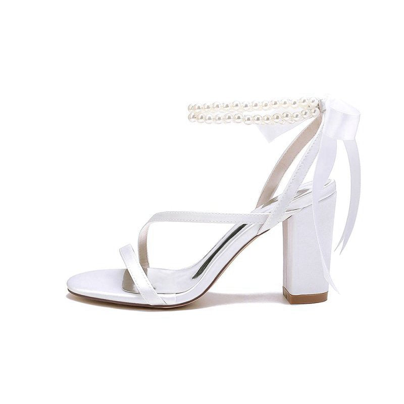 Pearl Open Toe Ankle Strap High Heels