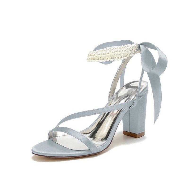 Pearl Open Toe Ankle Strap High Heels