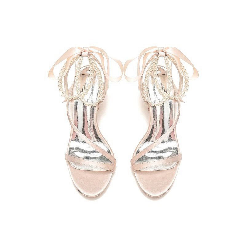 Pearl Open Toe Ankle Strap High Heels