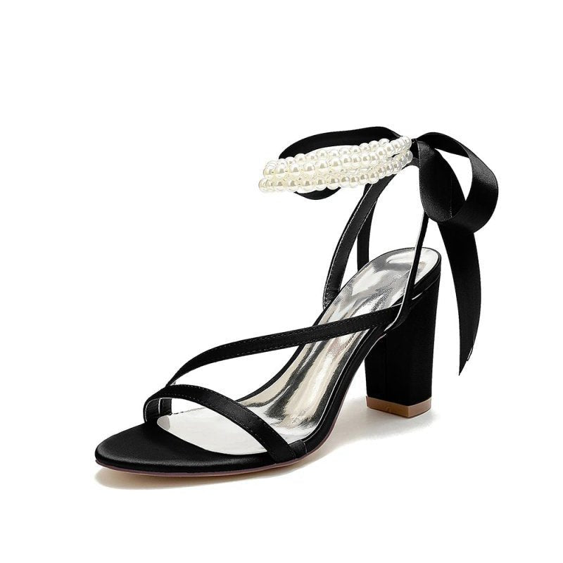Pearl Open Toe Ankle Strap High Heels