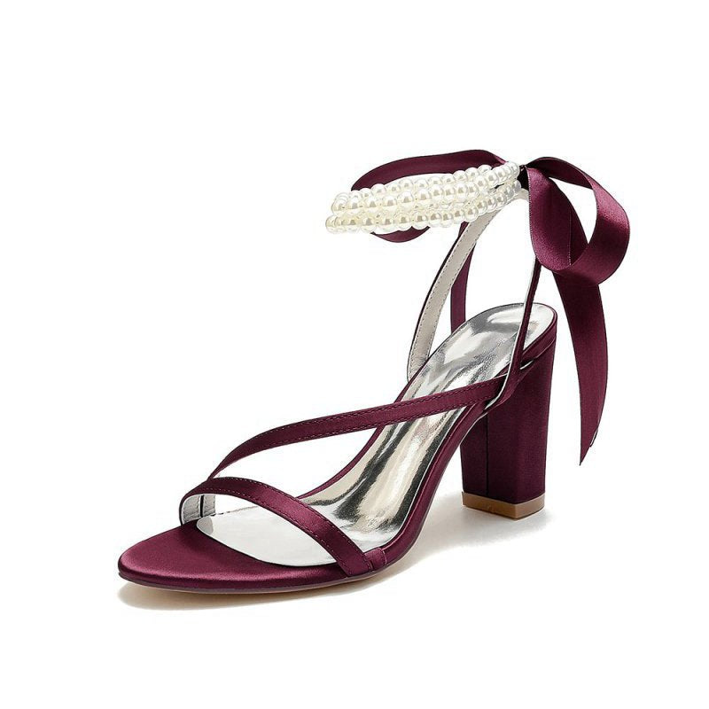 Pearl Open Toe Ankle Strap High Heels