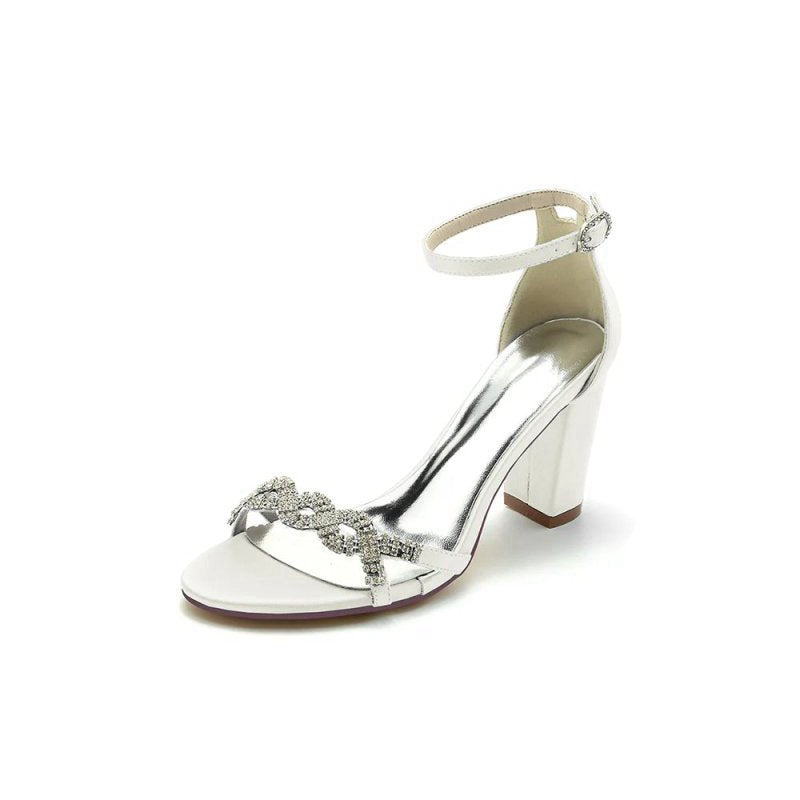 Open Toe With Rhinestone Chunky Heels