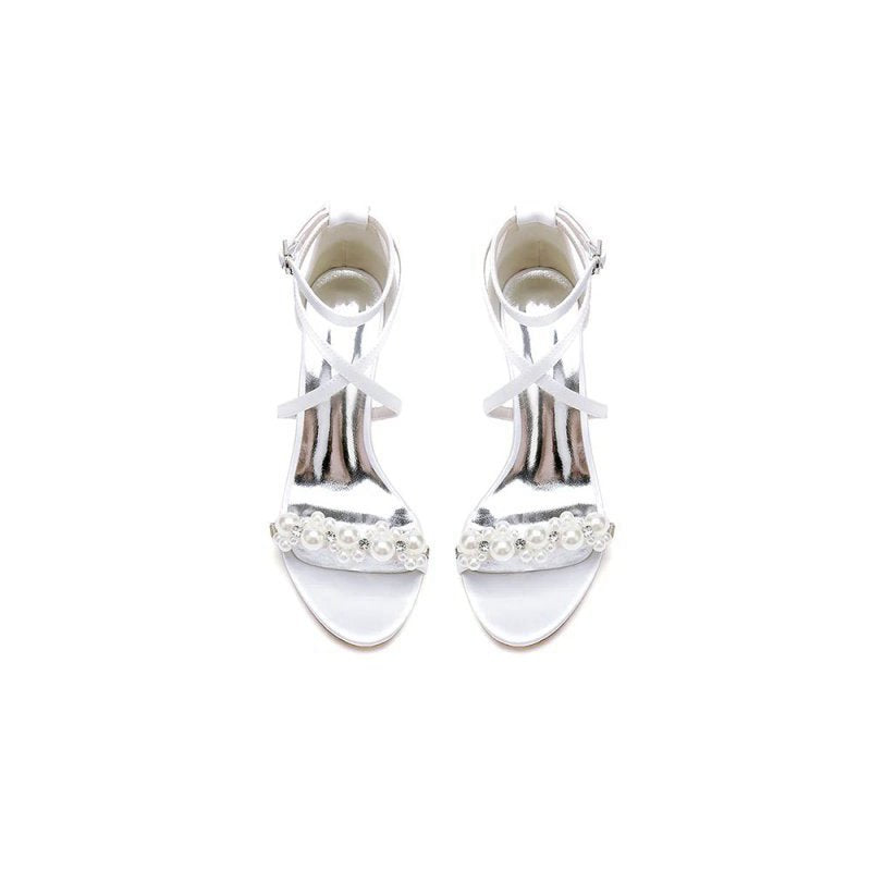 Open Toe Beaded Cross Strap High Heels