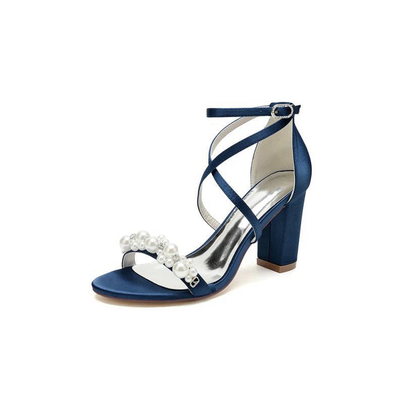 Open Toe Beaded Cross Strap High Heels