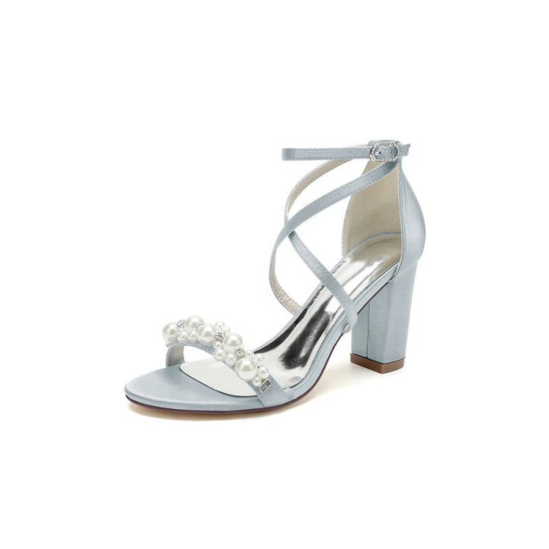 Open Toe Beaded Cross Strap High Heels