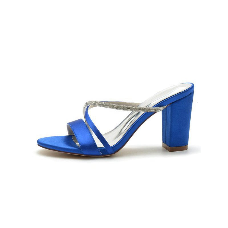 Cross Strap Open Toe High Heels With Rhinestone