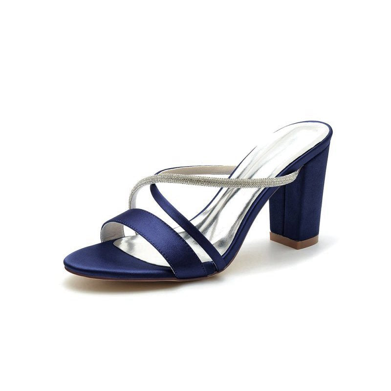 Cross Strap Open Toe High Heels With Rhinestone