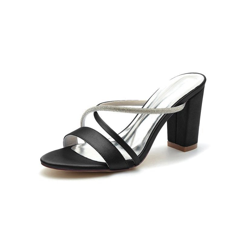Cross Strap Open Toe High Heels With Rhinestone