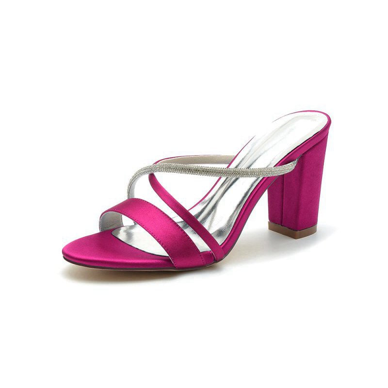 Cross Strap Open Toe High Heels With Rhinestone