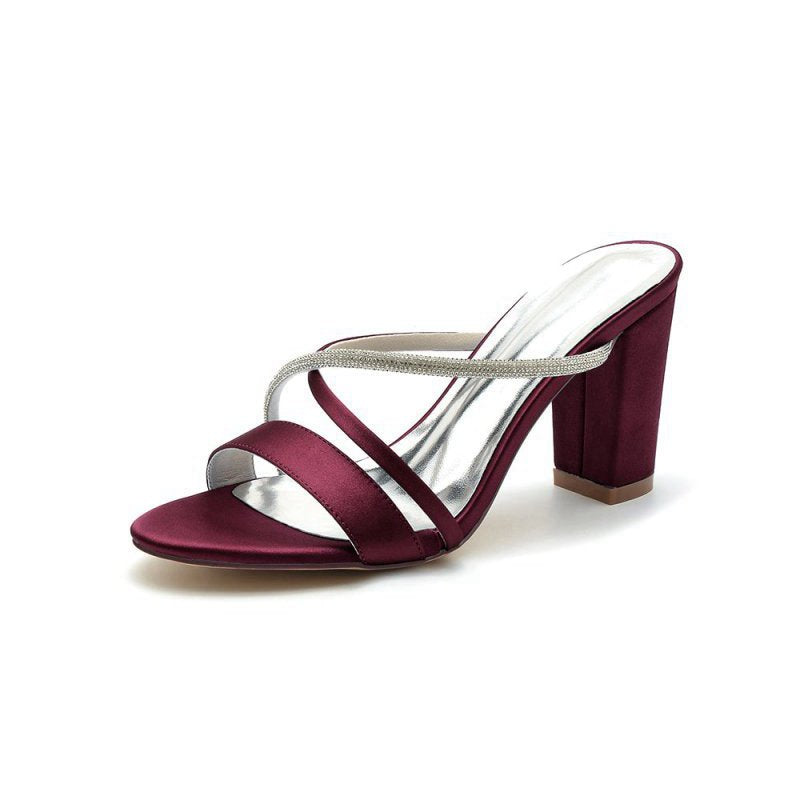 Cross Strap Open Toe High Heels With Rhinestone