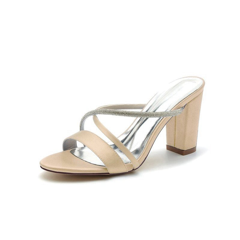 Cross Strap Open Toe High Heels With Rhinestone