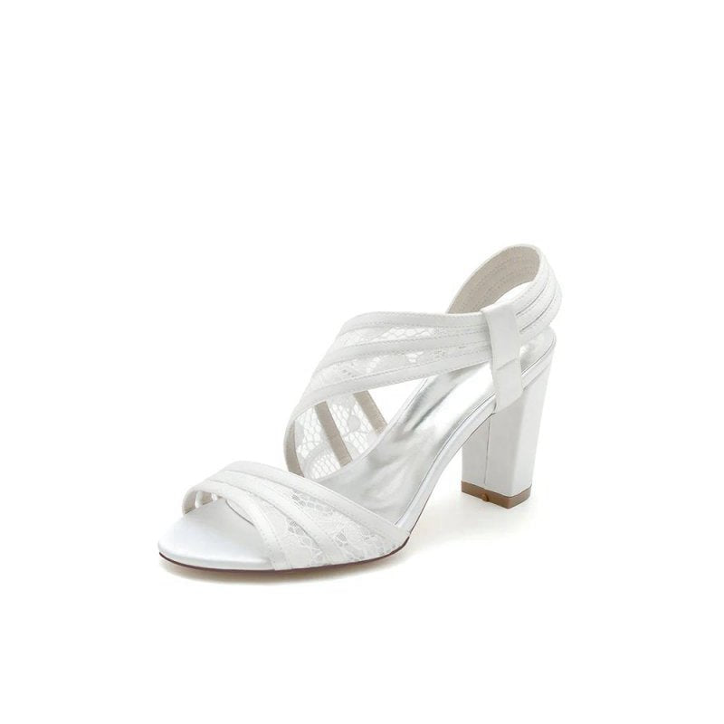 Patent Lace Pattern Peep Toe Chunky Wedding
