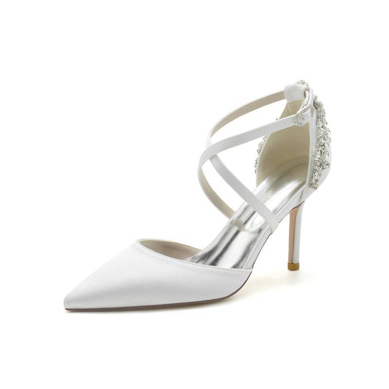 Pointed Toe Cross Strap With Rhinestones Stiletto Heels