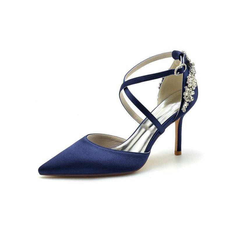 Pointed Toe Cross Strap With Rhinestones Stiletto Heels