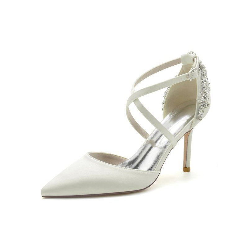 Pointed Toe Cross Strap With Rhinestones Stiletto Heels